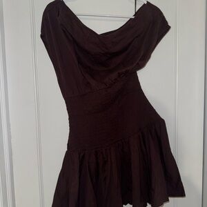 Brown off shoulder trendy going out mini dress